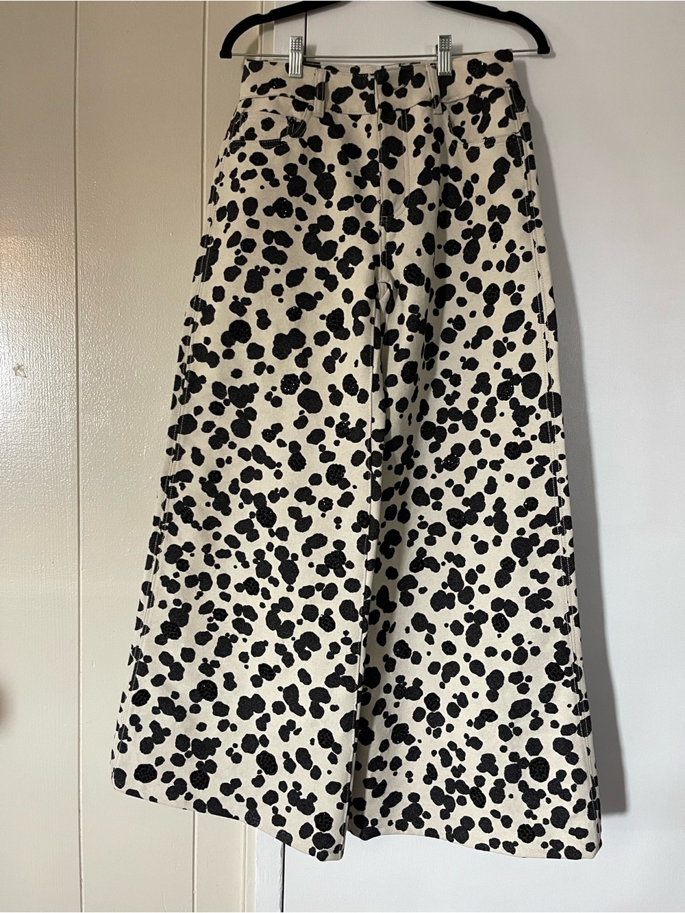 AREA Black & White Spotted Wide-Leg Jeans